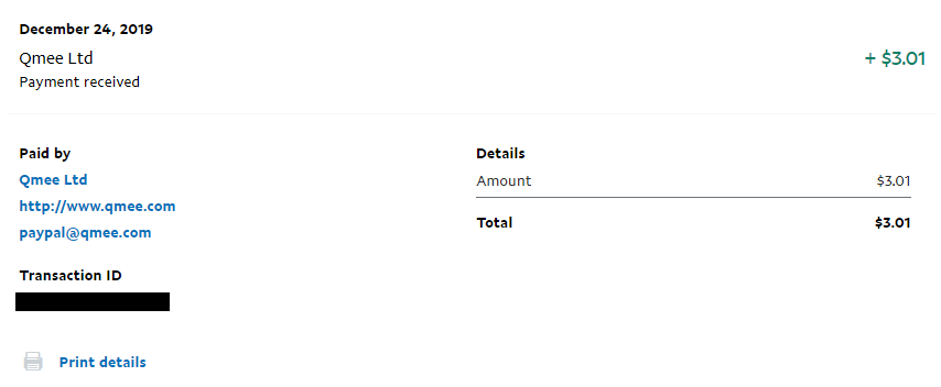 Qmee PayPal payout cashout proof.